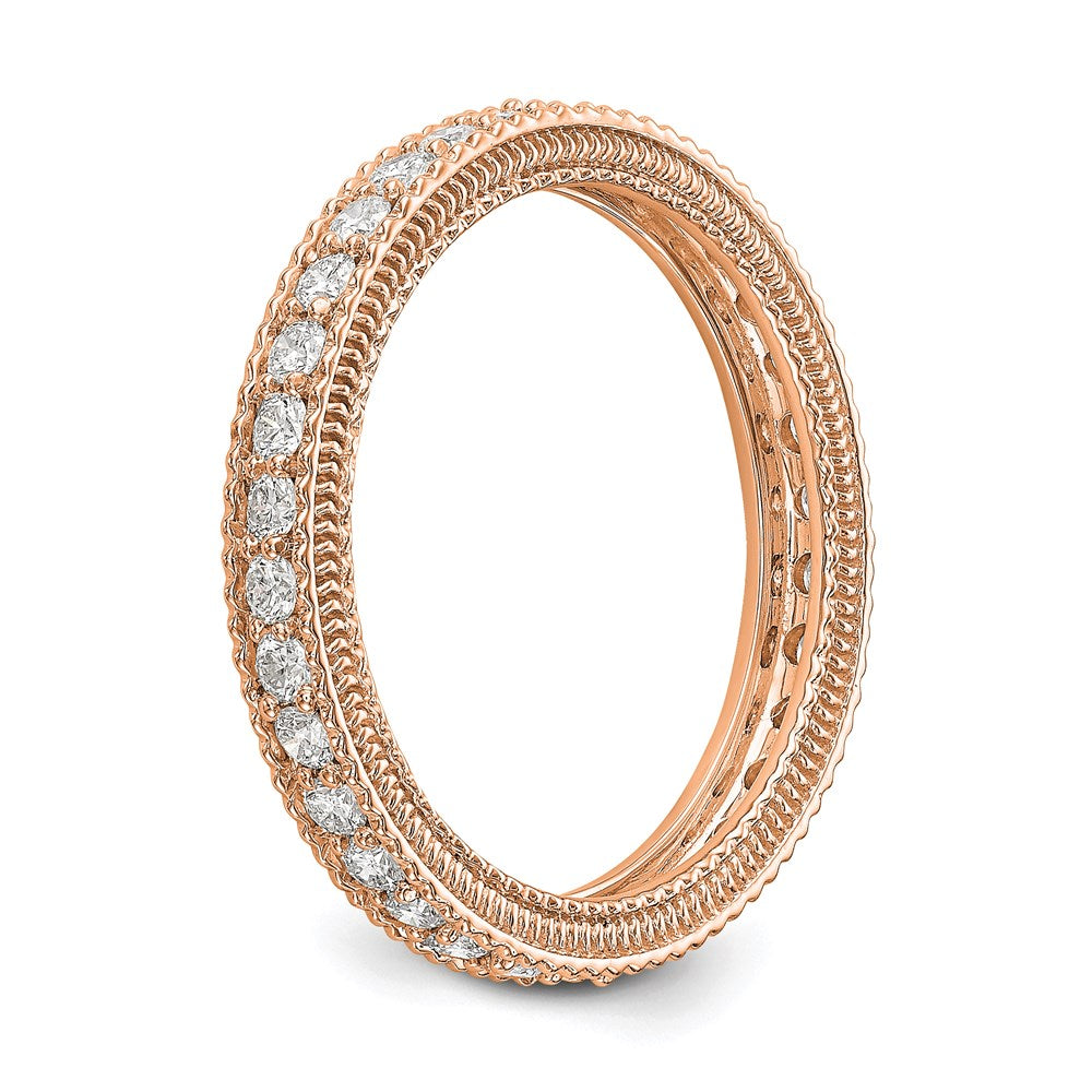 Alternate view of the 3mm 14K Rose Gold 3/4 Ctw Diamond Eternity Milgrain Band, Size 4 by The Black Bow Jewelry Co.