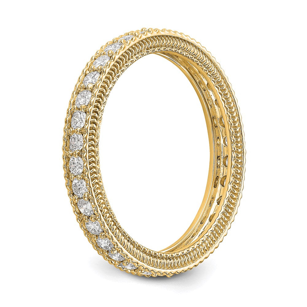Alternate view of the 3mm 14K Yellow Gold 3/4 Ctw Diamond Eternity Milgrain Band, Size 4 by The Black Bow Jewelry Co.