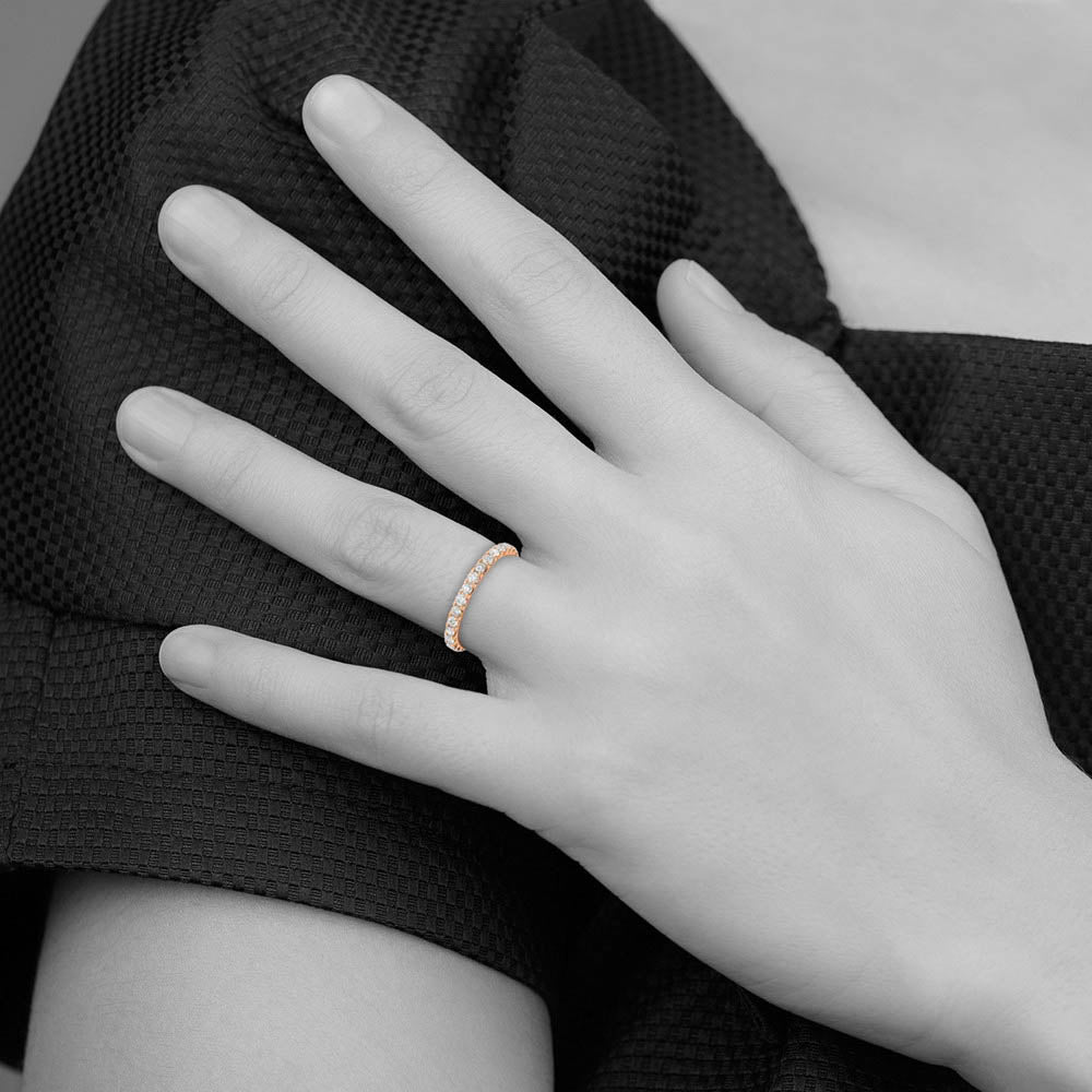 Alternate view of the 14K Rose Gold U Shared 1.0Ctw Lab Cr. Diamond Eternity Band Size 4 by The Black Bow Jewelry Co.
