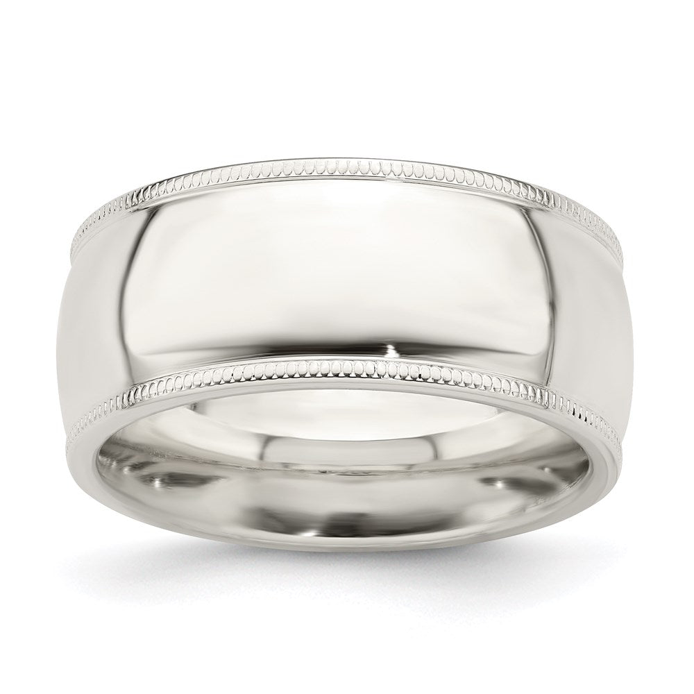 Men's 9mm Sterling Silver Half Round Milgrain Edge Comfort Fit Band, Item R12483 by The Black Bow Jewelry Co.