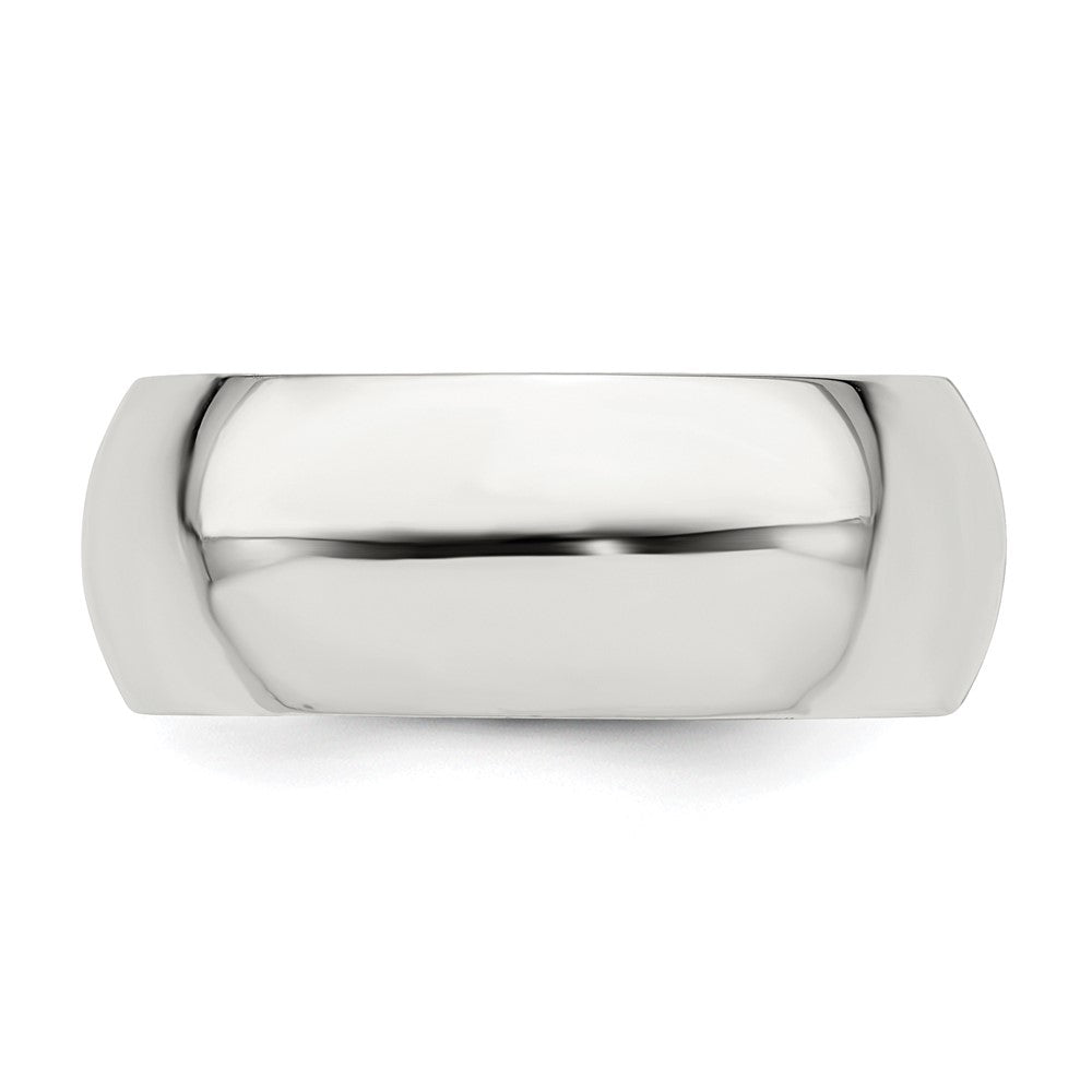 Alternate view of the 8mm Rhodium Plated Sterling Silver Domed Comfort Fit Band by The Black Bow Jewelry Co.