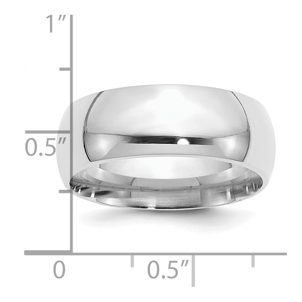 Alternate view of the 8mm Rhodium Plated Sterling Silver Domed Comfort Fit Band by The Black Bow Jewelry Co.