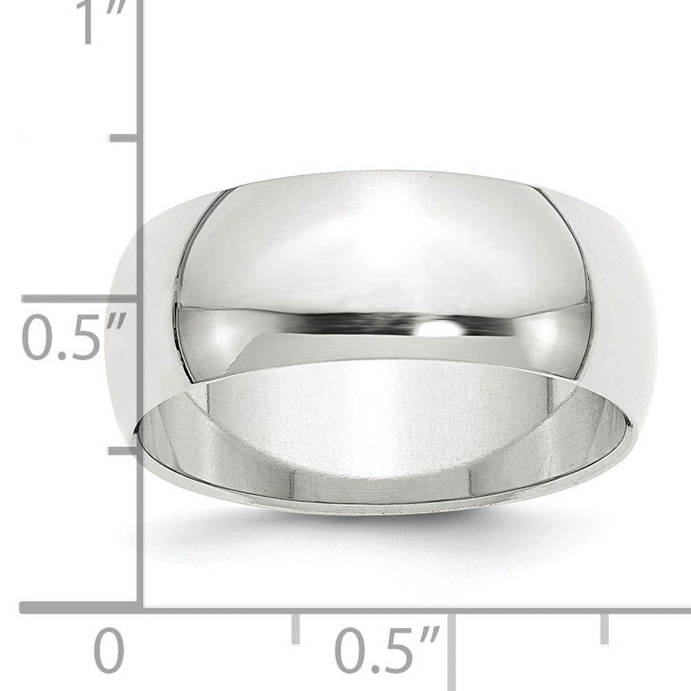 Alternate view of the 8mm Rhodium Plated Sterling Silver Half Round Standard Fit Band by The Black Bow Jewelry Co.