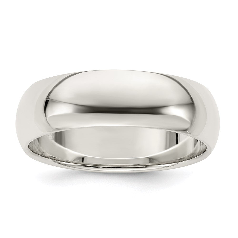 Men&#39;s 7mm Sterling Silver Polished Half Round Standard Fit Band, Item R12509 by The Black Bow Jewelry Co.