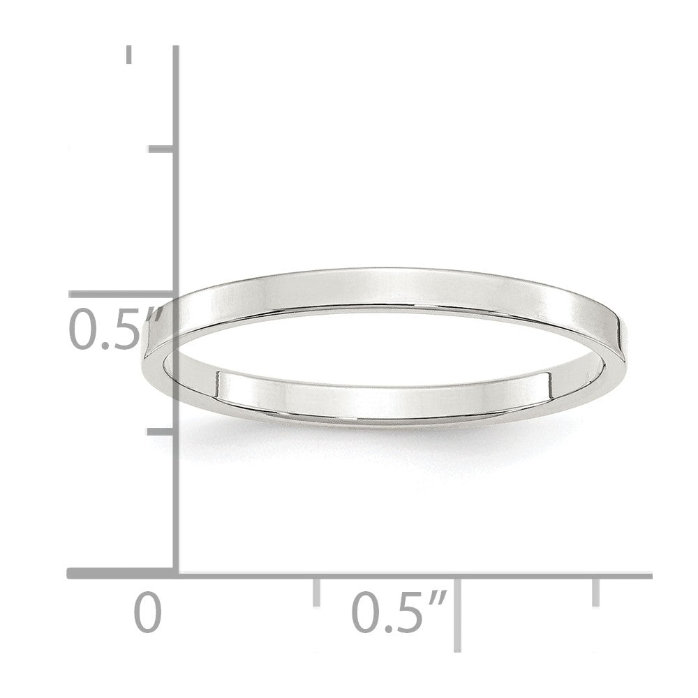 Alternate view of the 2mm Rhodium Plated Sterling Silver Light Flat Comfort Fit Band by The Black Bow Jewelry Co.