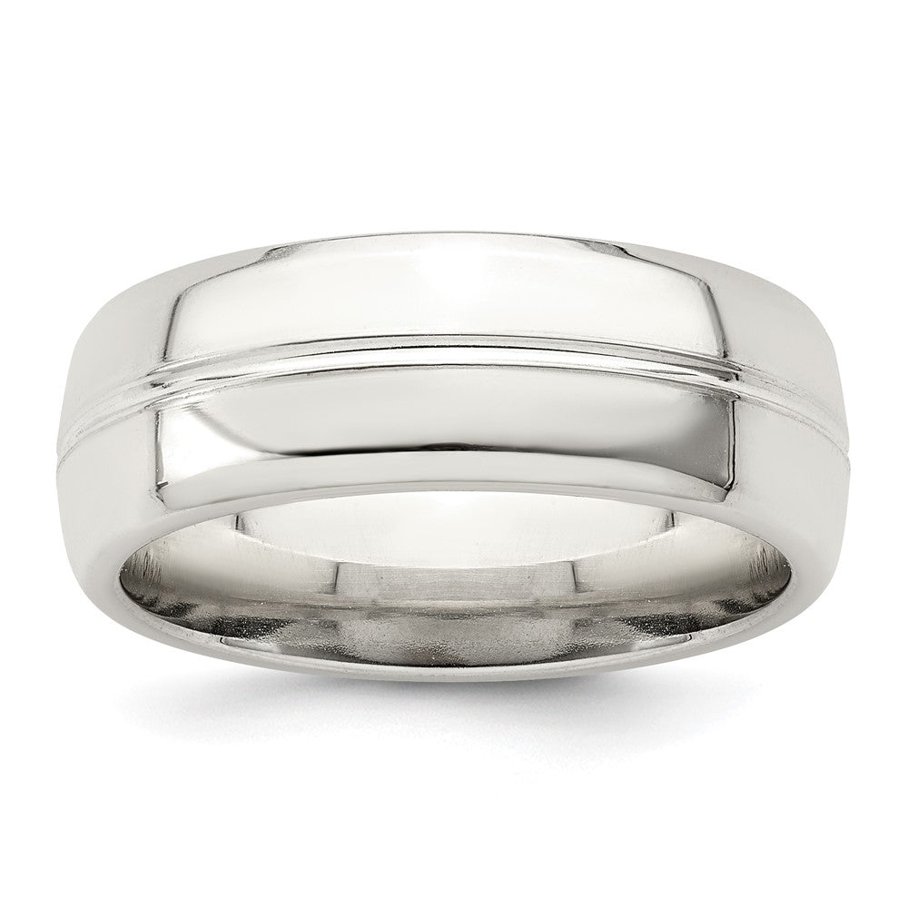 Men&#39;s 7mm Sterling Silver Polished Grooved Standard Fit Band, Item R12528 by The Black Bow Jewelry Co.