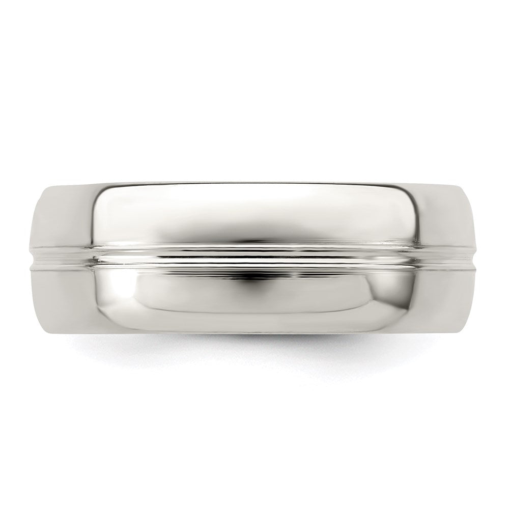 Alternate view of the Men&#39;s 7mm Sterling Silver Polished Grooved Standard Fit Band by The Black Bow Jewelry Co.