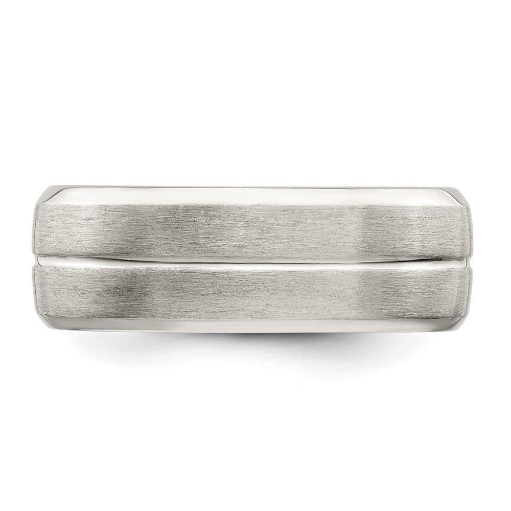 Alternate view of the Men&#39;s 7mm Sterling Silver Brushed Grooved Center Standard Fit Band by The Black Bow Jewelry Co.