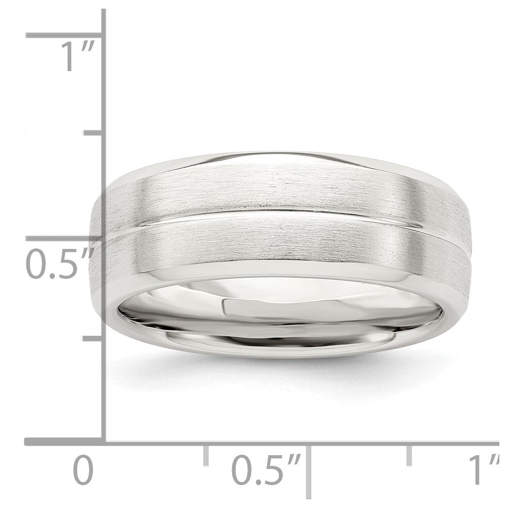 Alternate view of the Men&#39;s 7mm Sterling Silver Brushed Grooved Center Standard Fit Band by The Black Bow Jewelry Co.