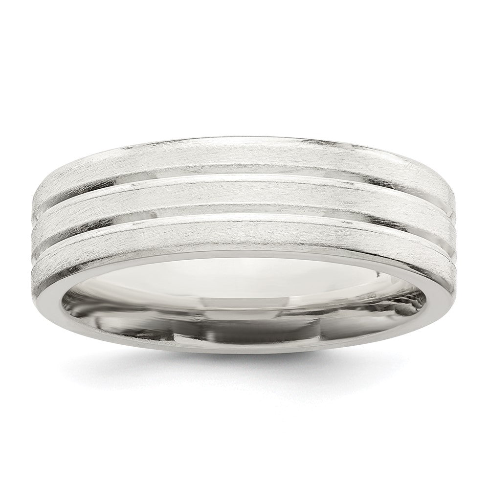 6mm Sterling Silver Brushed Double Grooved Standard Fit Band, Item R12531 by The Black Bow Jewelry Co.