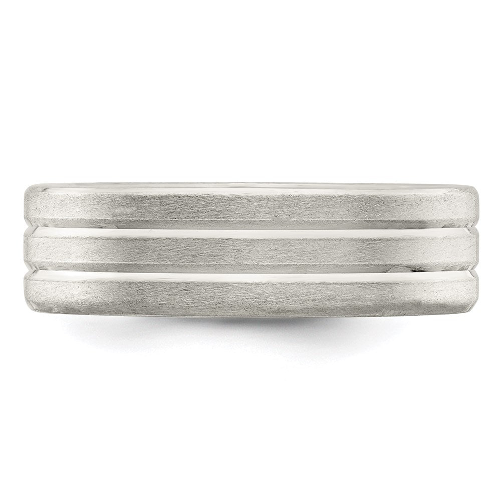 Alternate view of the 6mm Sterling Silver Brushed Double Grooved Standard Fit Band by The Black Bow Jewelry Co.