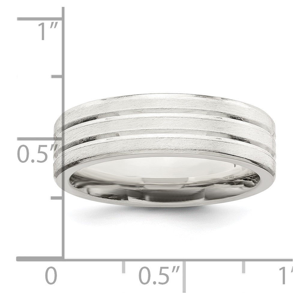Alternate view of the 6mm Sterling Silver Brushed Double Grooved Standard Fit Band by The Black Bow Jewelry Co.