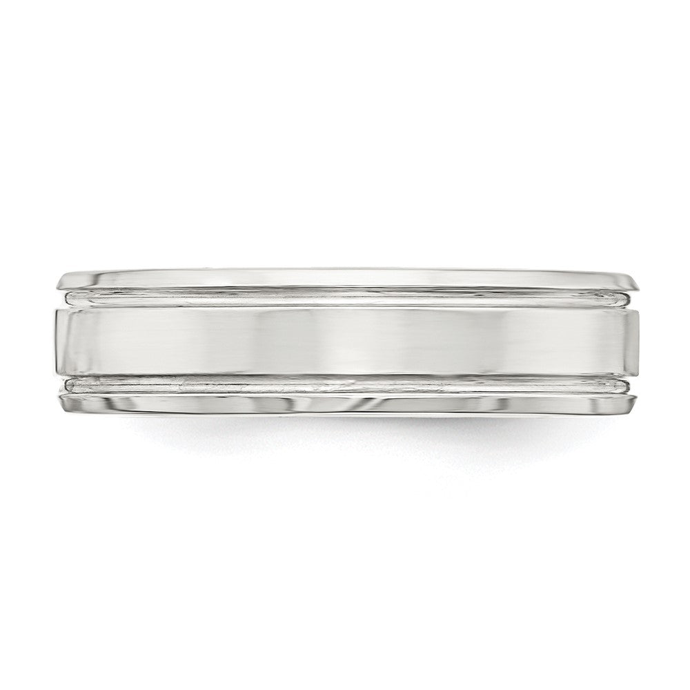 Alternate view of the 6mm Sterling Silver Polished Flat Grooved Beveled Edge Band by The Black Bow Jewelry Co.