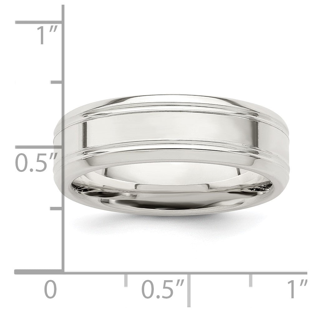 Alternate view of the 6mm Sterling Silver Polished Flat Grooved Beveled Edge Band by The Black Bow Jewelry Co.