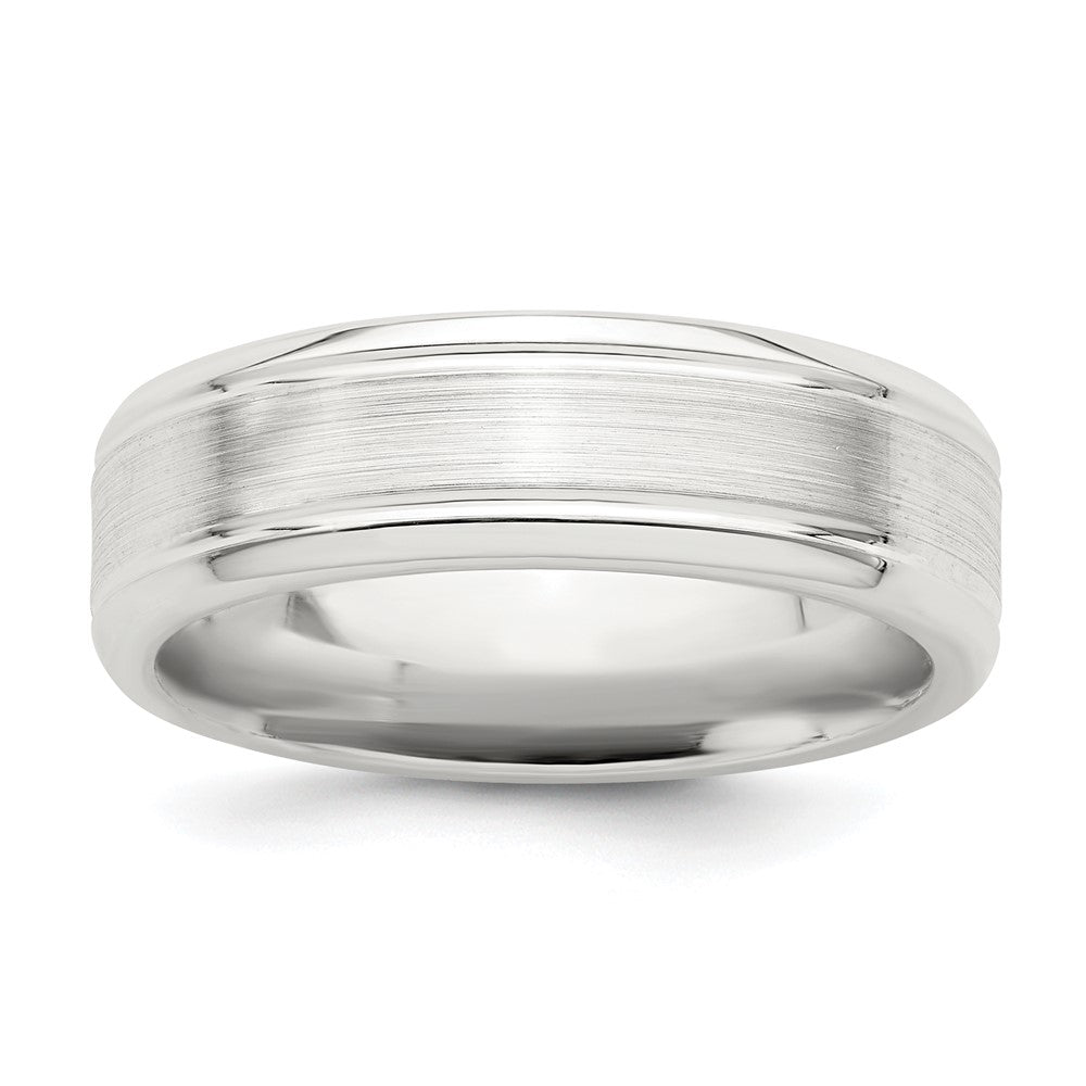 6mm Sterling Silver Brushed Flat Grooved Beveled Edge Band, Item R12533 by The Black Bow Jewelry Co.
