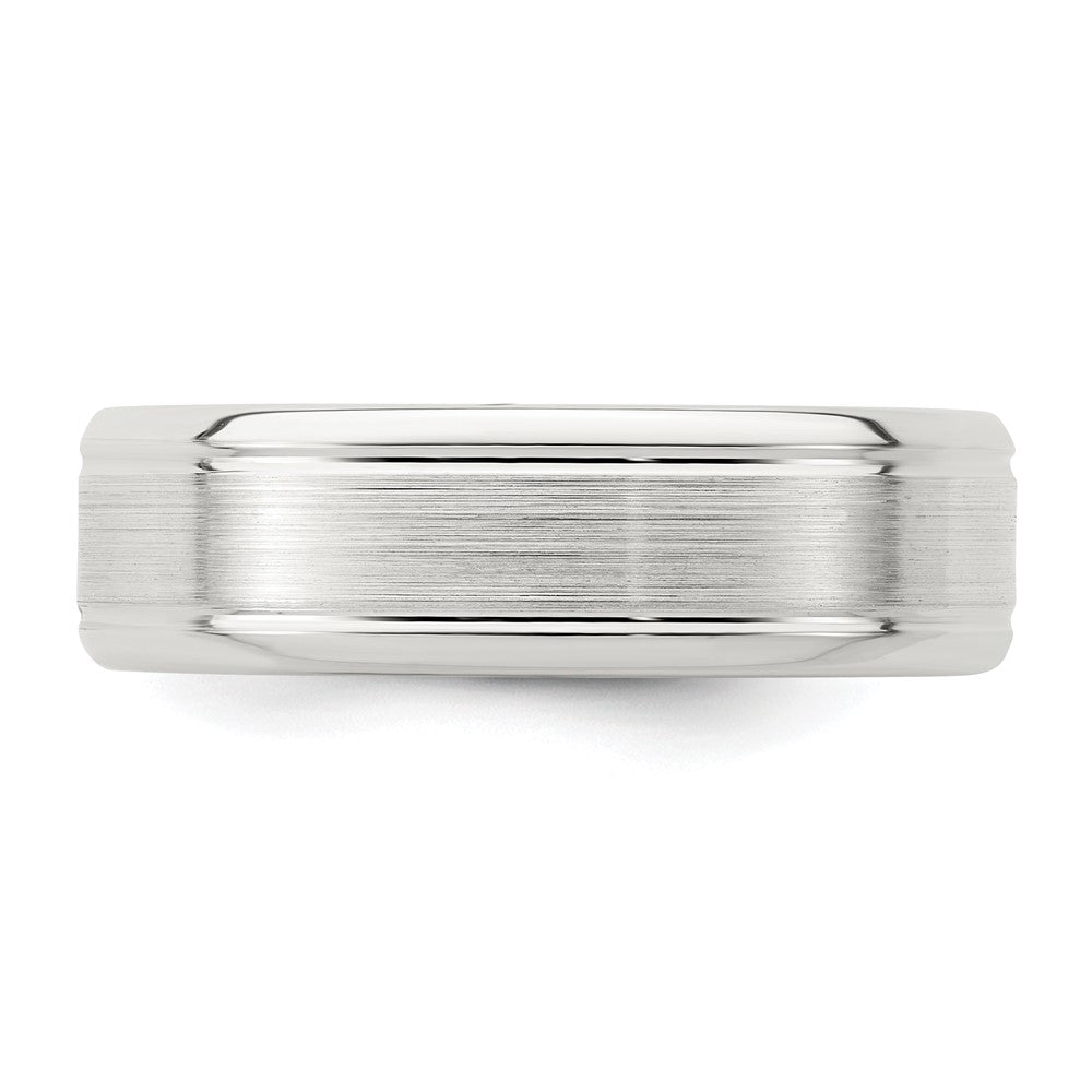 Alternate view of the 6mm Sterling Silver Brushed Flat Grooved Beveled Edge Band by The Black Bow Jewelry Co.