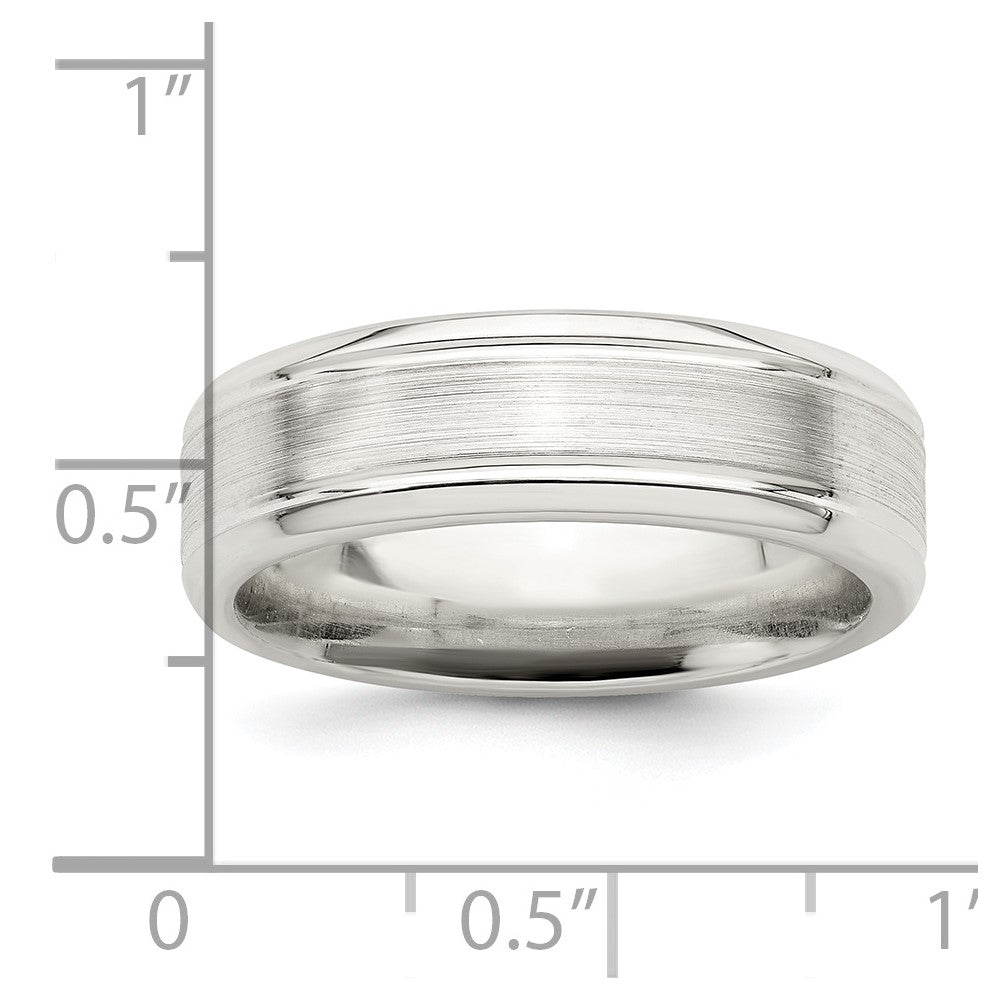 Alternate view of the 6mm Sterling Silver Brushed Flat Grooved Beveled Edge Band by The Black Bow Jewelry Co.