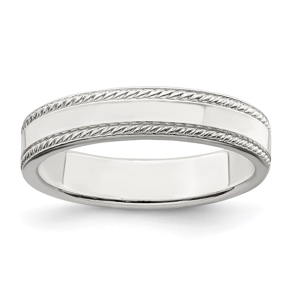 4mm Sterling Silver Polished Flat Rope Edge Standard Fit Band, Item R12537 by The Black Bow Jewelry Co.