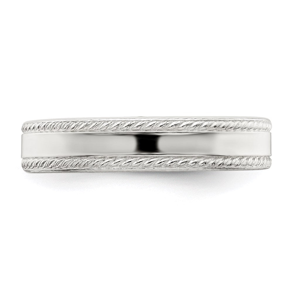 Alternate view of the 4mm Sterling Silver Polished Flat Rope Edge Standard Fit Band by The Black Bow Jewelry Co.