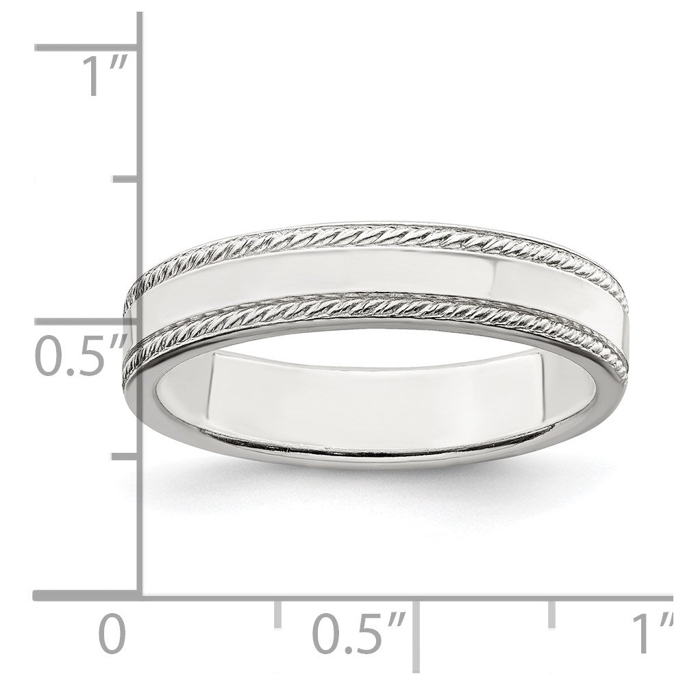 Alternate view of the 4mm Sterling Silver Polished Flat Rope Edge Standard Fit Band by The Black Bow Jewelry Co.