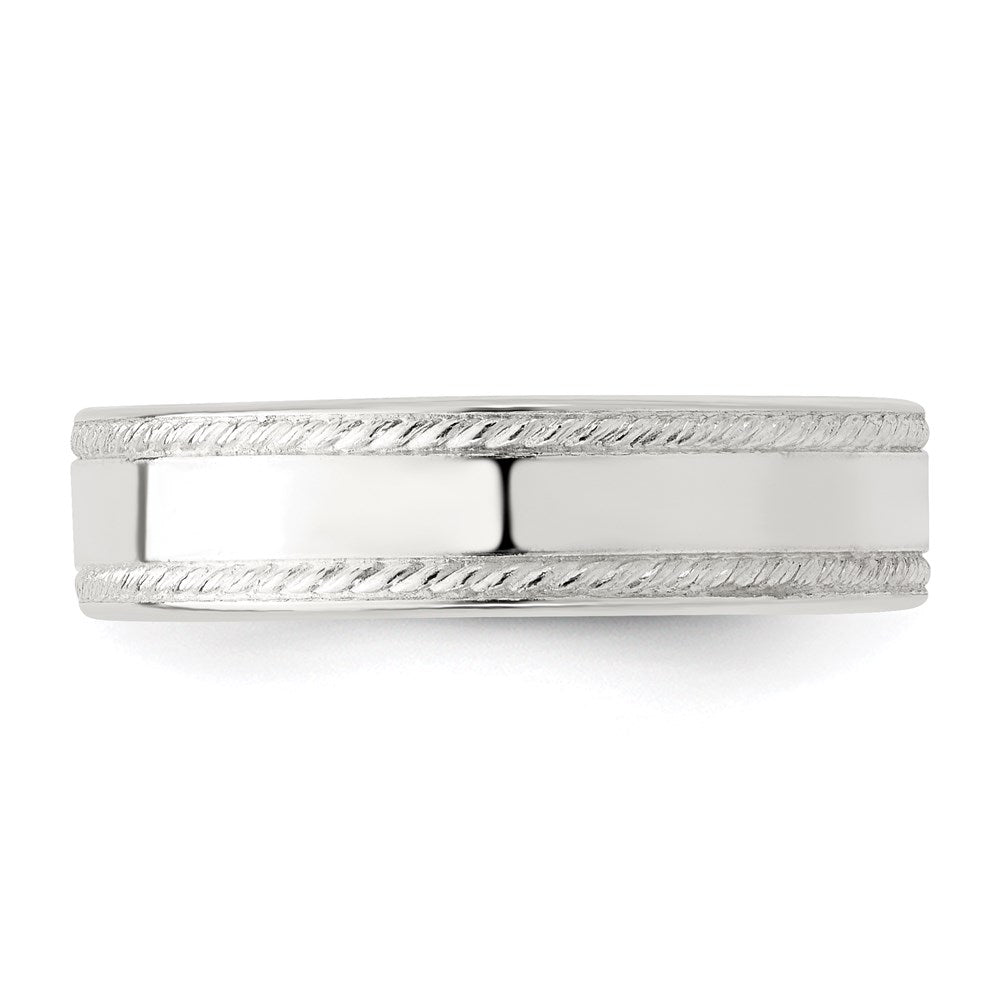 Alternate view of the 5mm Sterling Silver Polished Flat Rope Edge Standard Fit Band by The Black Bow Jewelry Co.