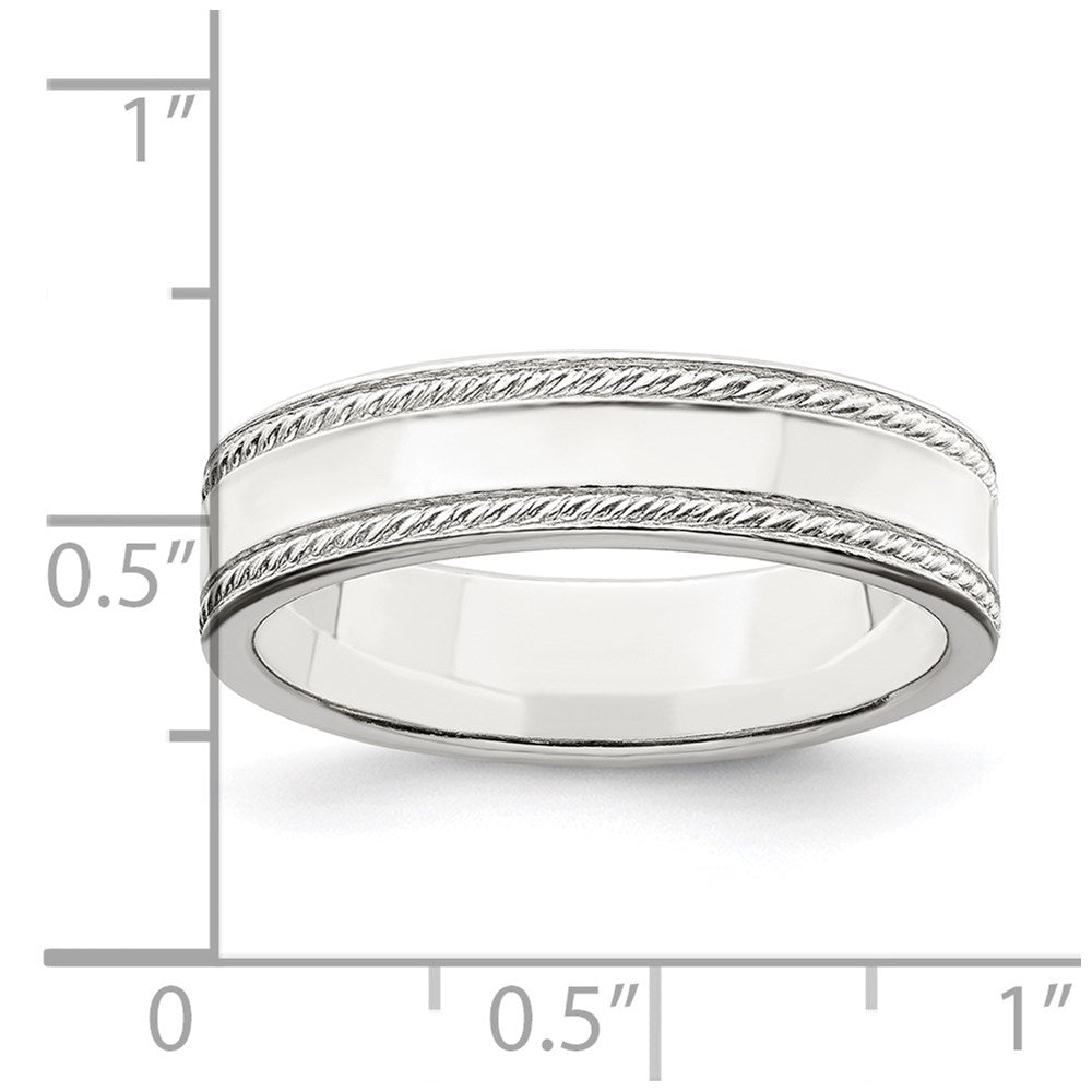 Alternate view of the 5mm Sterling Silver Polished Flat Rope Edge Standard Fit Band by The Black Bow Jewelry Co.