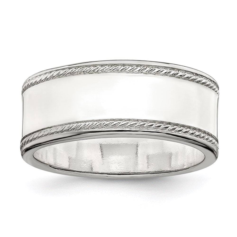 8mm Sterling Silver Polished Flat Rope Edge Standard Fit Band, Item R12541 by The Black Bow Jewelry Co.