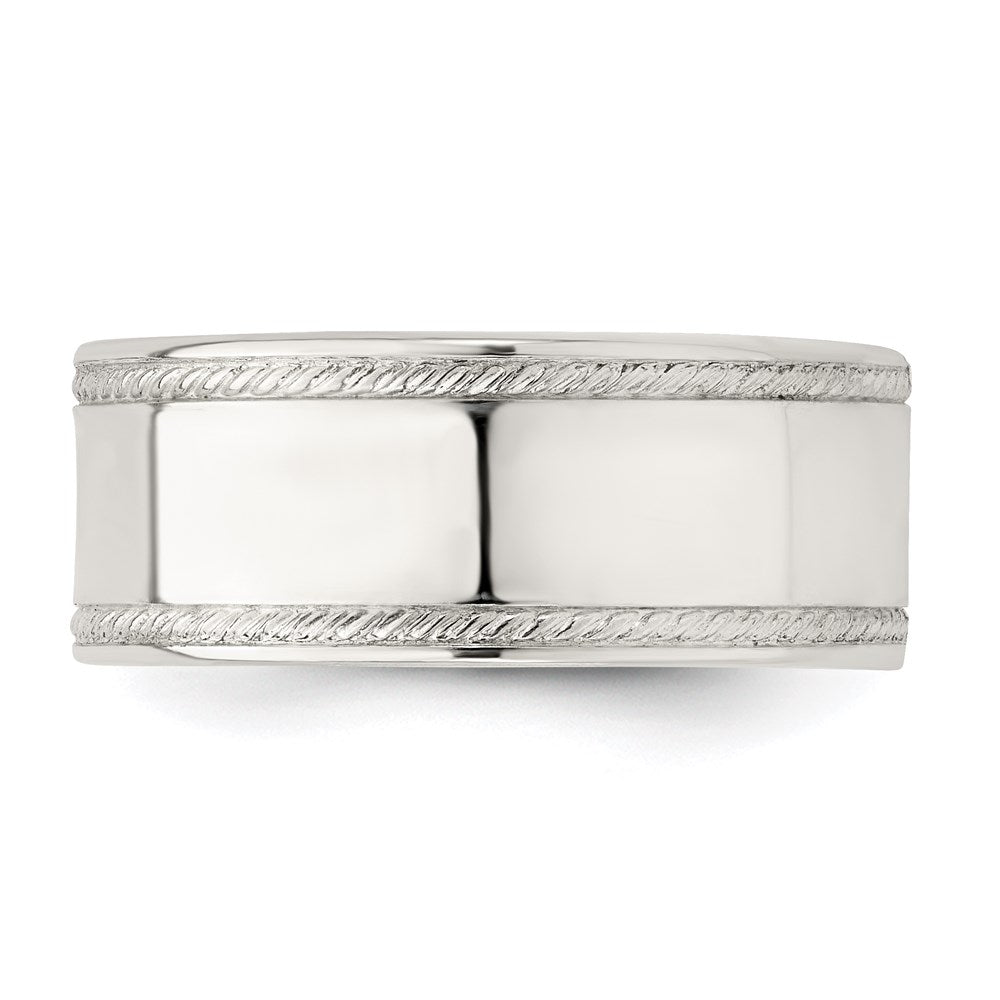 Alternate view of the 8mm Sterling Silver Polished Flat Rope Edge Standard Fit Band by The Black Bow Jewelry Co.