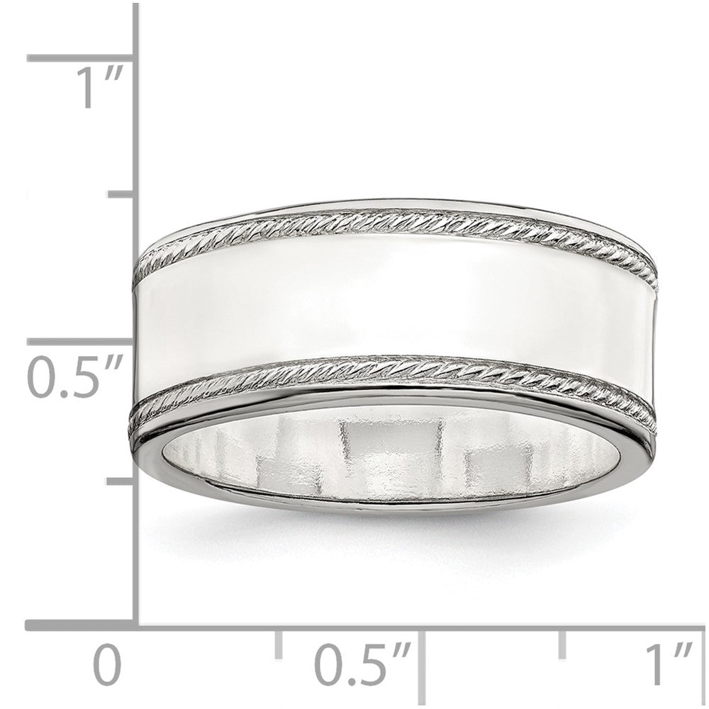 Alternate view of the 8mm Sterling Silver Polished Flat Rope Edge Standard Fit Band by The Black Bow Jewelry Co.