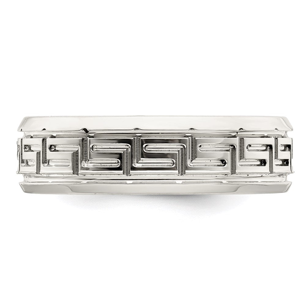 Alternate view of the 6mm Sterling Silver Polished Greek Key Beveled Edge Standard Fit Band by The Black Bow Jewelry Co.
