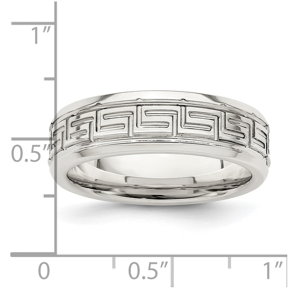 Alternate view of the 6mm Sterling Silver Polished Greek Key Beveled Edge Standard Fit Band by The Black Bow Jewelry Co.