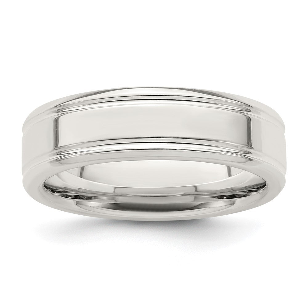6mm Sterling Silver Polished Flat Grooved Edge Standard Fit Band, Item R12550 by The Black Bow Jewelry Co.