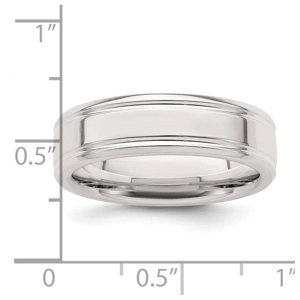 Alternate view of the 6mm Sterling Silver Polished Flat Grooved Edge Standard Fit Band by The Black Bow Jewelry Co.