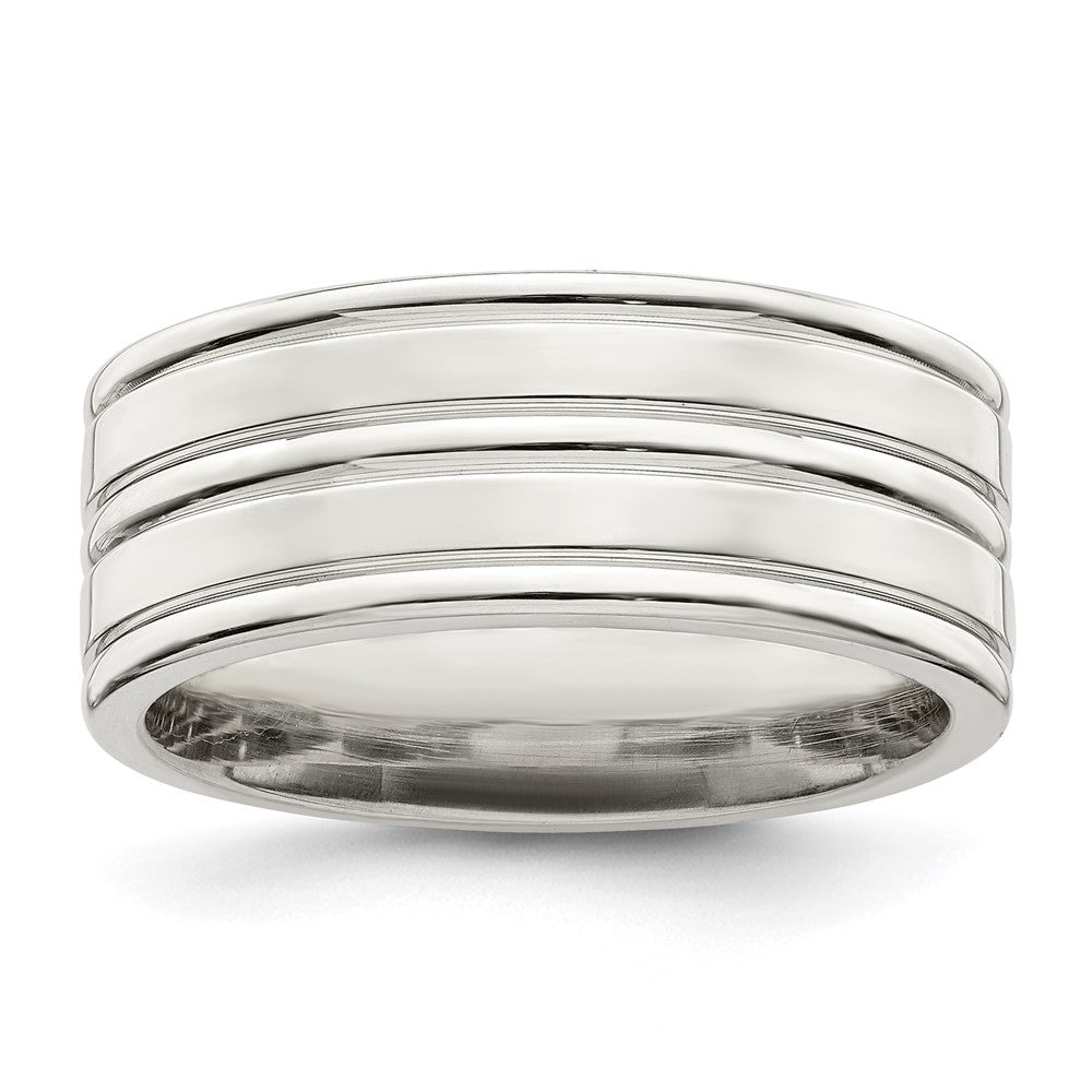 8mm Sterling Silver Polished Multi Groove Standard Fit Band, Item R12554 by The Black Bow Jewelry Co.