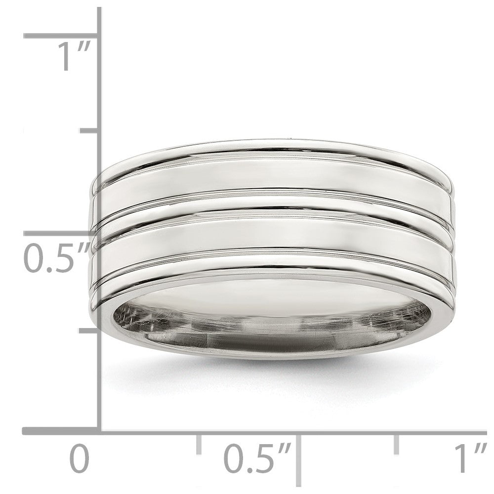 Alternate view of the 8mm Sterling Silver Polished Multi Groove Standard Fit Band by The Black Bow Jewelry Co.