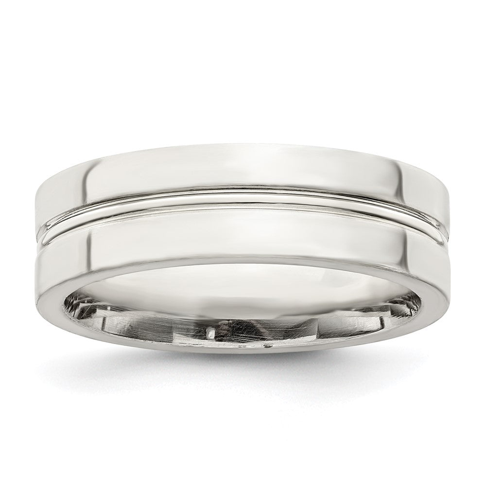 6mm Sterling Silver Polished Flat Grooved Center Band, Item R12555 by The Black Bow Jewelry Co.