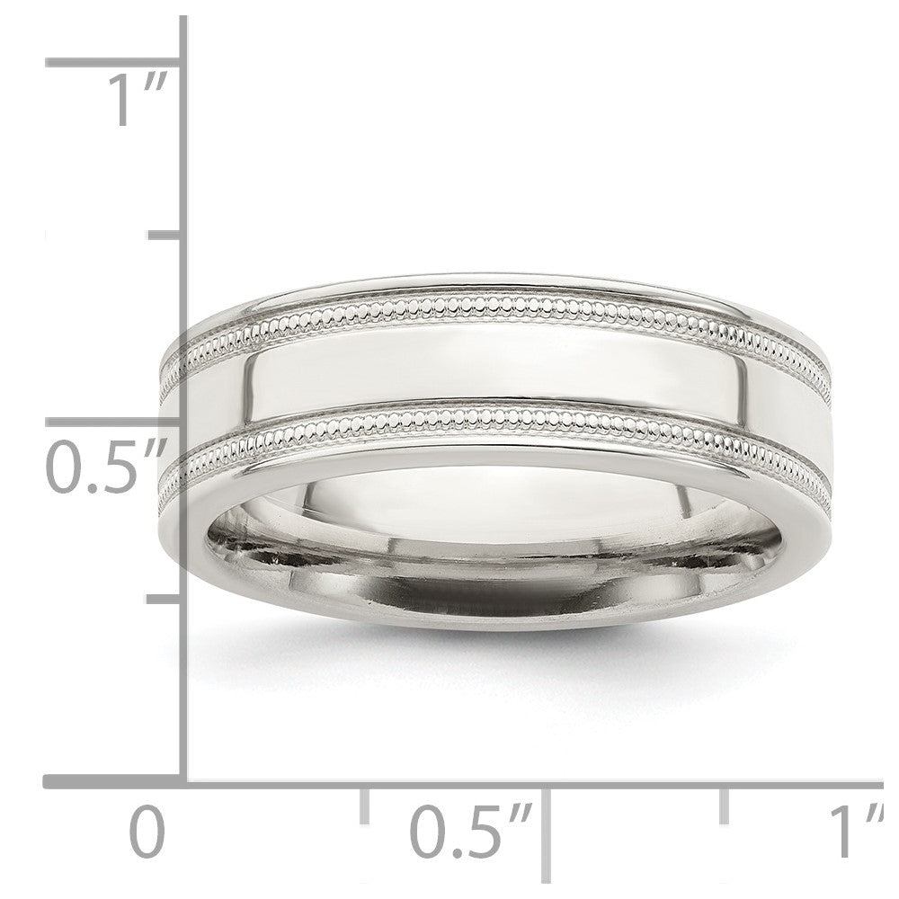 Alternate view of the 6mm Sterling Silver Light Weight Polished Milgrain Grooved Edge Band by The Black Bow Jewelry Co.