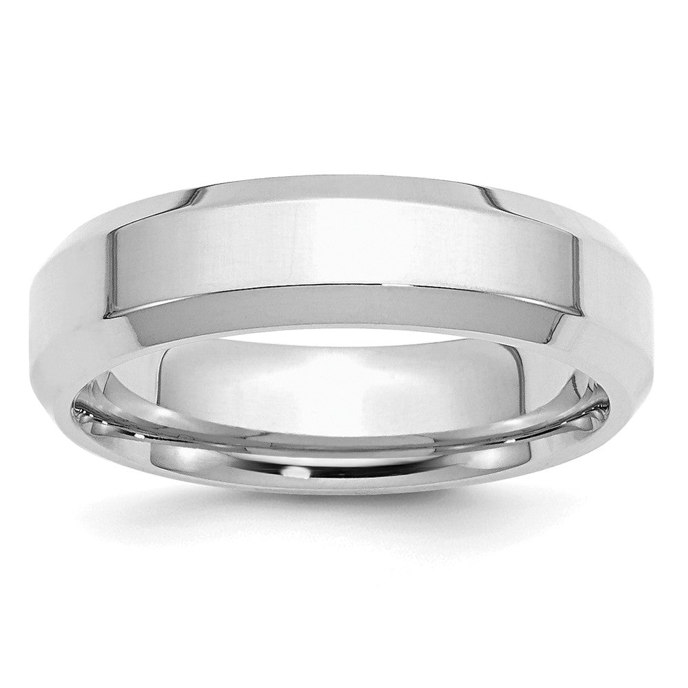 6mm Rhodium Plated Sterling Silver Beveled Edge Comfort Fit Band, Item R12561 by The Black Bow Jewelry Co.