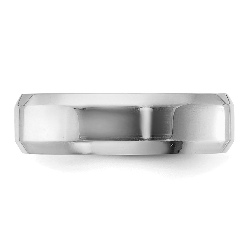 Alternate view of the 6mm Rhodium Plated Sterling Silver Beveled Edge Comfort Fit Band by The Black Bow Jewelry Co.