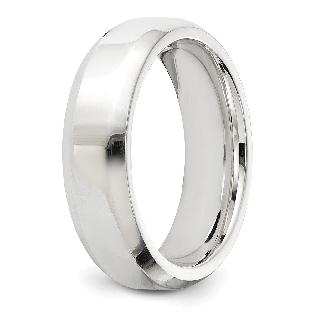 Alternate view of the 6mm Rhodium Plated Sterling Silver Beveled Edge Comfort Fit Band by The Black Bow Jewelry Co.