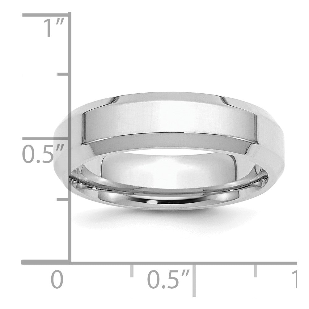 Alternate view of the 6mm Rhodium Plated Sterling Silver Beveled Edge Comfort Fit Band by The Black Bow Jewelry Co.