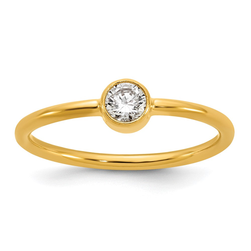 1/20 14K Gold Filled 3mm Round Cubic Zirconia Bezel Set Solitaire Ring, Item R12580 by The Black Bow Jewelry Co.