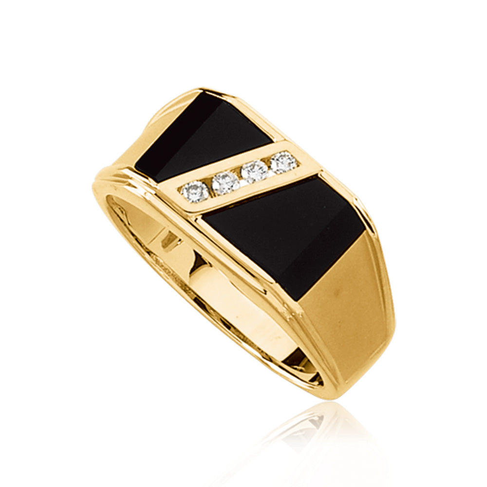 Onyx and 1/8 Carat Diamond Ring in 14K Yellow Gold - Black Bow
