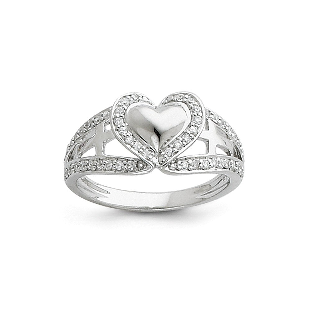 Rhodium Plated Sterling Silver &amp; CZ Pure Heart Tapered Ring, Item R8327 by The Black Bow Jewelry Co.