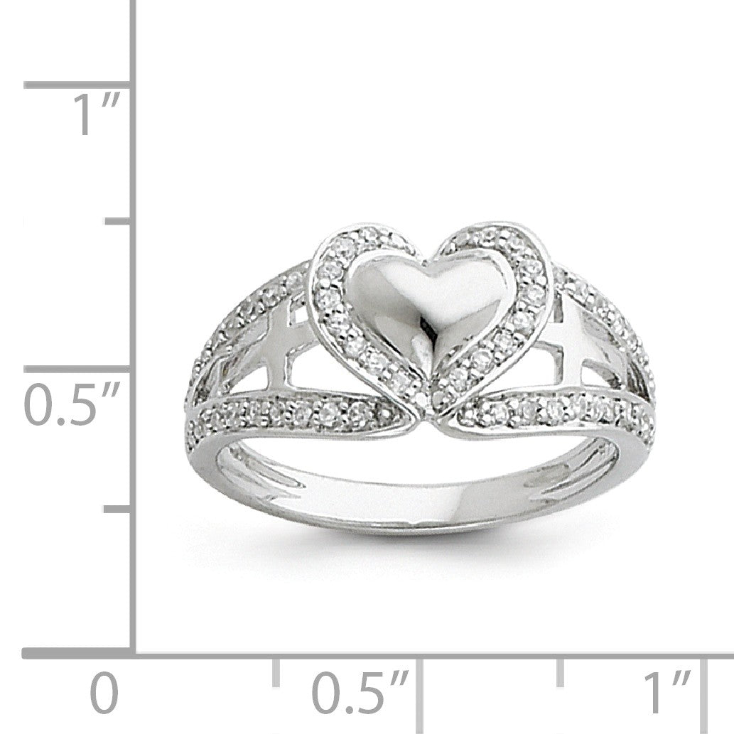 Alternate view of the Rhodium Plated Sterling Silver &amp; CZ Pure Heart Tapered Ring by The Black Bow Jewelry Co.