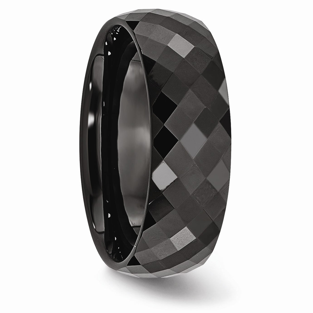 Alternate view of the Black Ceramic, 7.5mm Faceted Unisex Comfort Fit Band - Size 6 by The Black Bow Jewelry Co.