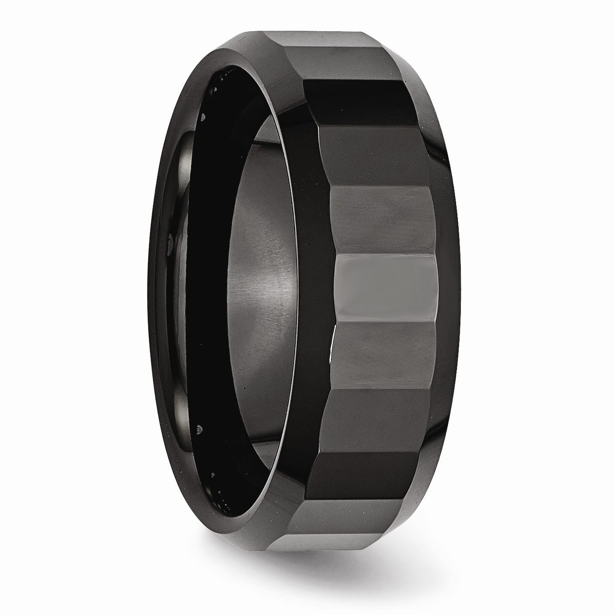 Alternate view of the Black Ceramic, 8mm Faceted Unisex Comfort Fit Band - Size 6 by The Black Bow Jewelry Co.