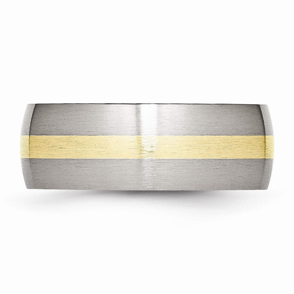 Alternate view of the Stainless Steel & 14K Gold Inlay, 8mm Satin Unisex Band - Size 6 by The Black Bow Jewelry Co.