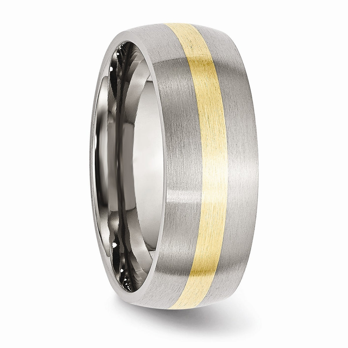 Alternate view of the Stainless Steel & 14K Gold Inlay, 8mm Satin Unisex Band - Size 6 by The Black Bow Jewelry Co.