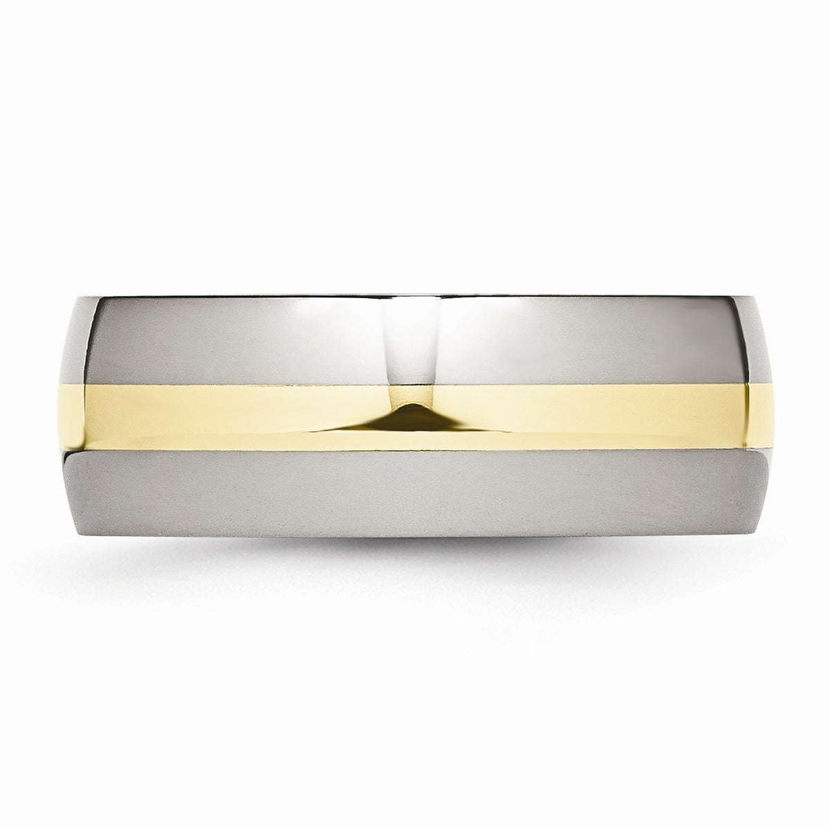 Alternate view of the Stainless Steel & 14K Gold Inlay, 8mm Polished Comfort Fit Band Sz 6 by The Black Bow Jewelry Co.
